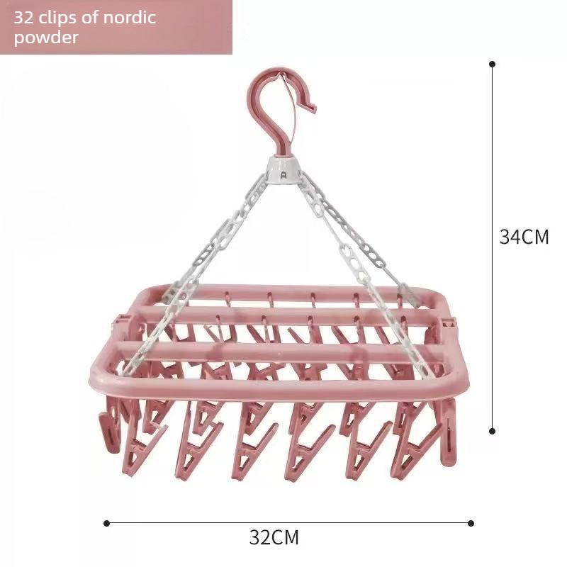 Folding Laundry Hanging Rack Drying Hanger with 32 Clips Socks Underwear Drying Storage clip for drying socks Clothes hanger