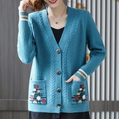 Autumn Winter Women's Knitted Cardigan Sweater Thickened Plus Size Cardigan Jacket V-neck Twist Loose Knitted Short Jacket