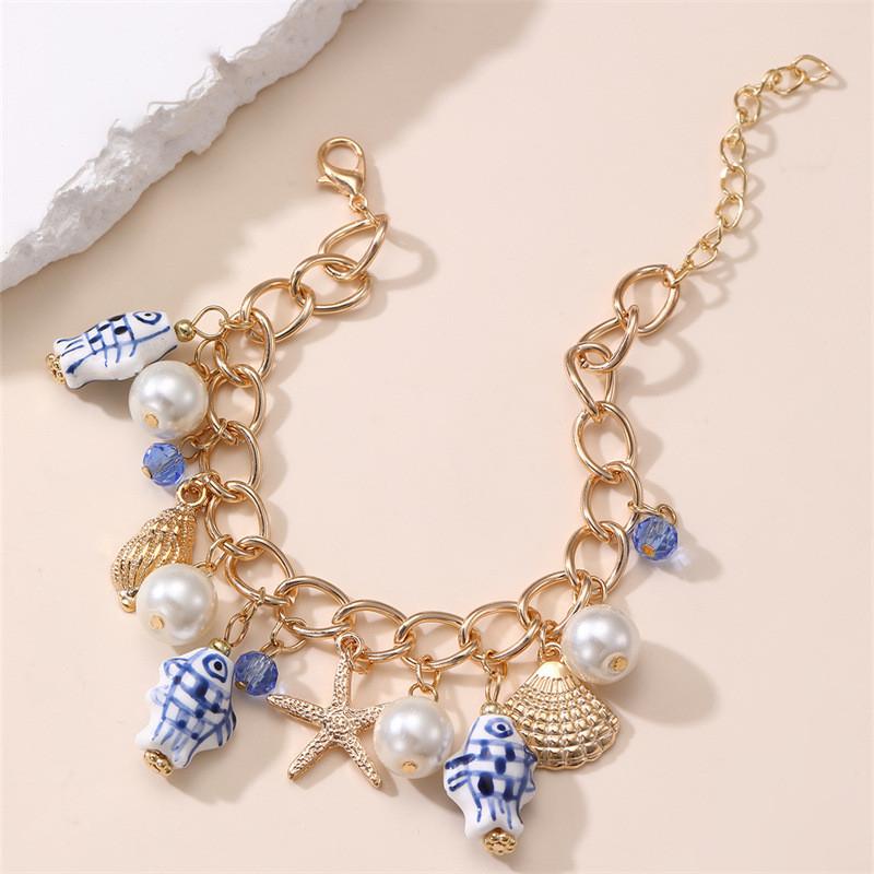 Oceanic Shell Starfish Handmade Women Bracelet With Geometric Design For Casual Wear