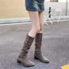 Belt Buckle Medium Heel Thick Heel Tall Tube Thin 2025 New Autumn Thin Boots Suede Brown Single Boots Long Boots Versatile