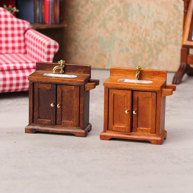1/12 Dollhouse Simulation Washing Basin Cabinet Dollhouse Bathroom Sink Furniture Decoration Toy Micro Scene Construction Prop