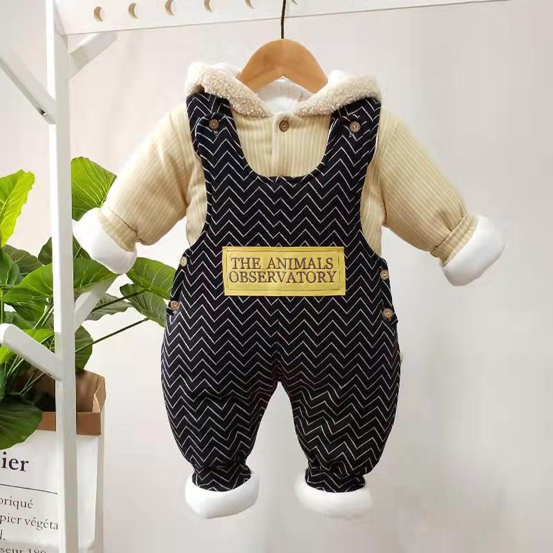 Winter Baby Set: Thick Cotton Overalls & Fashionable Newborn Cartoon Two-piece