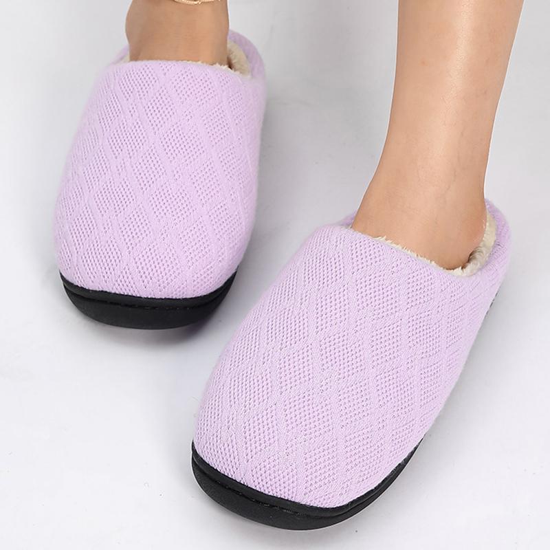 Fashion Indoor Knitted Warm Cotton Slippers Women Comfort Faux Fur Cotton Slippers Woman Autumn Winter Slip On Round Toe Fur Slides Lady