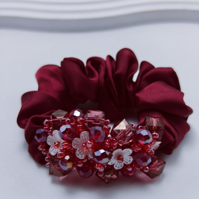 

Новинка Роскошная акриловая резинка для волос с цветком, атласная, с кристаллами, держатель для хвостика, модные женские аксессуары для волос