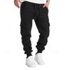 Men Cargo Pants Mid-rise Adjustable Waist Drawstring Casual Trousers with Reinforced Pockets Versatile Casual Wear