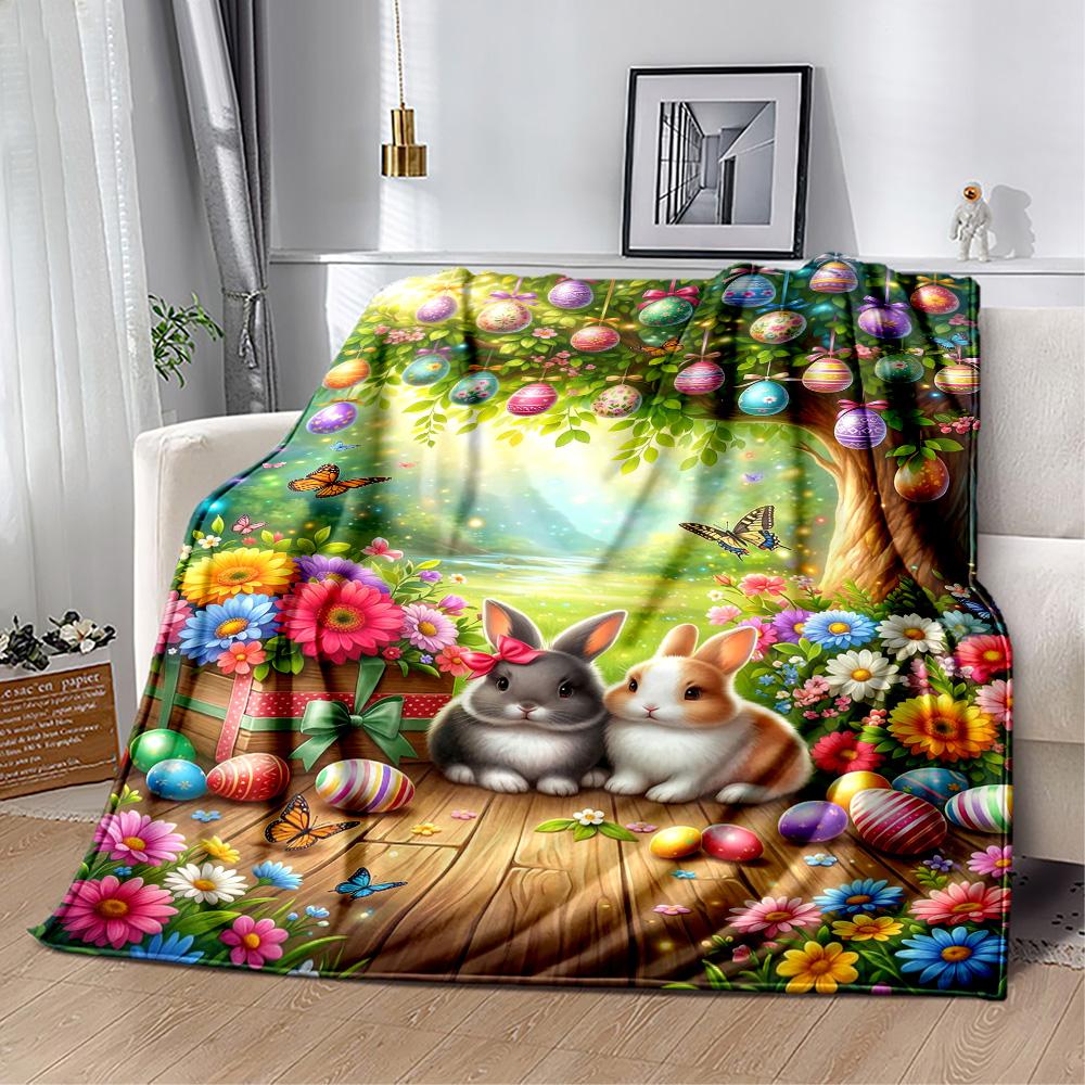 Easter Eggs And Bunnies Blanket,Suitable for Sofas, Offices, Travel, Living Rooms, Gifts To Relatives and Friends, Blanket,Suitable for All Seasons.