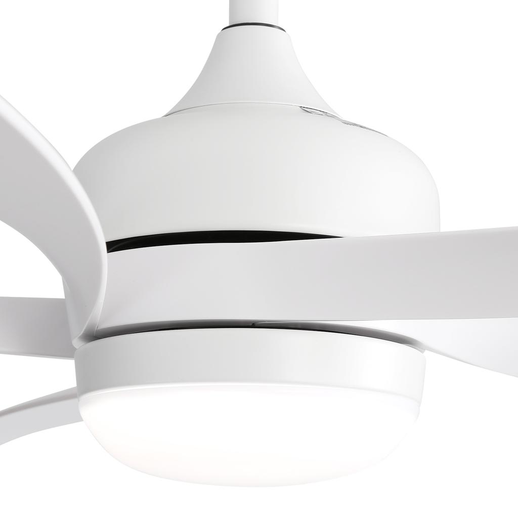 Modern 42-inch ceiling fan with lighting and remote control, 5 ABS blades, reversible, quiet direct current motor – White