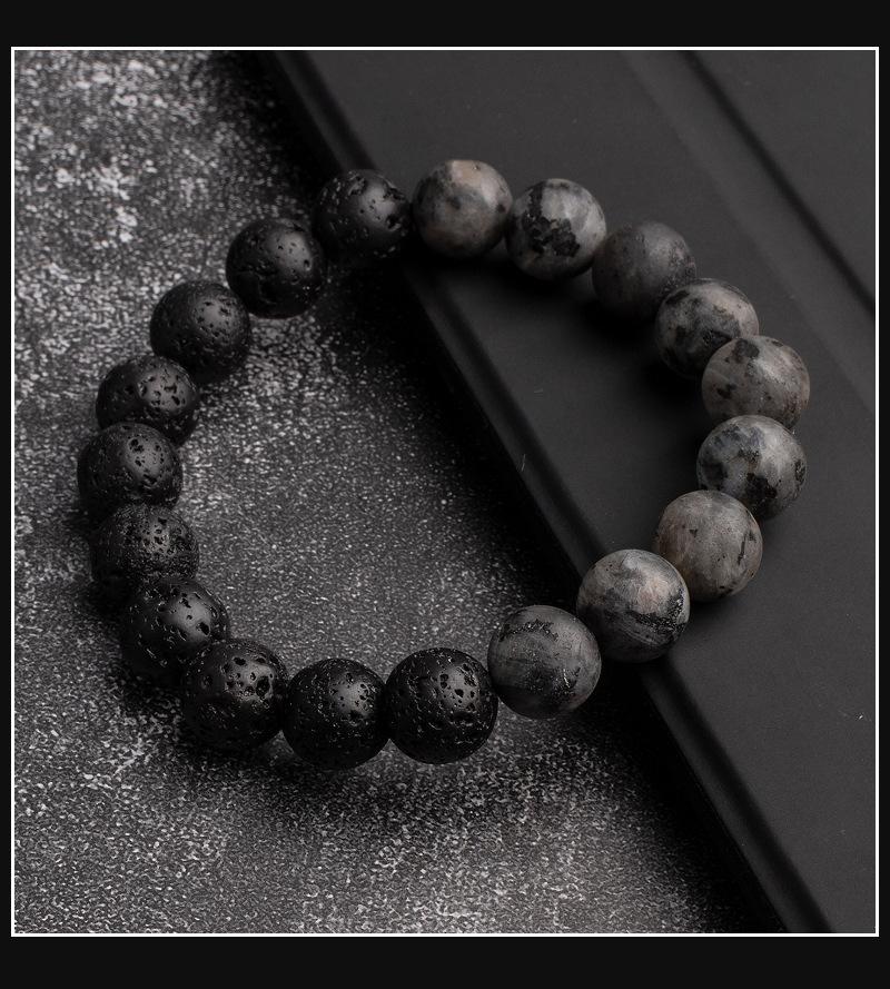 Handmade Natural Volcanic Stone Snowflake Stone Bead Bracelet Men's Retro 10/8mm Elastic Bead Couple Bracelet