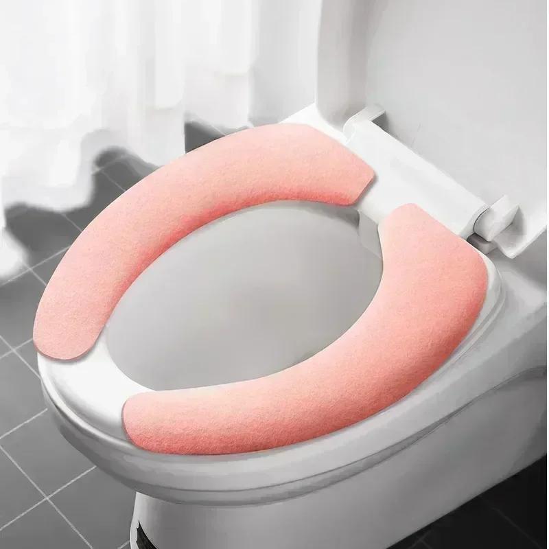 Universal Toilet Seat Cover Soft Closestool Paste Solid Color Toilet Sticky Seat Pad Washable Bathroom Warmer Seat Lid Cover Pad