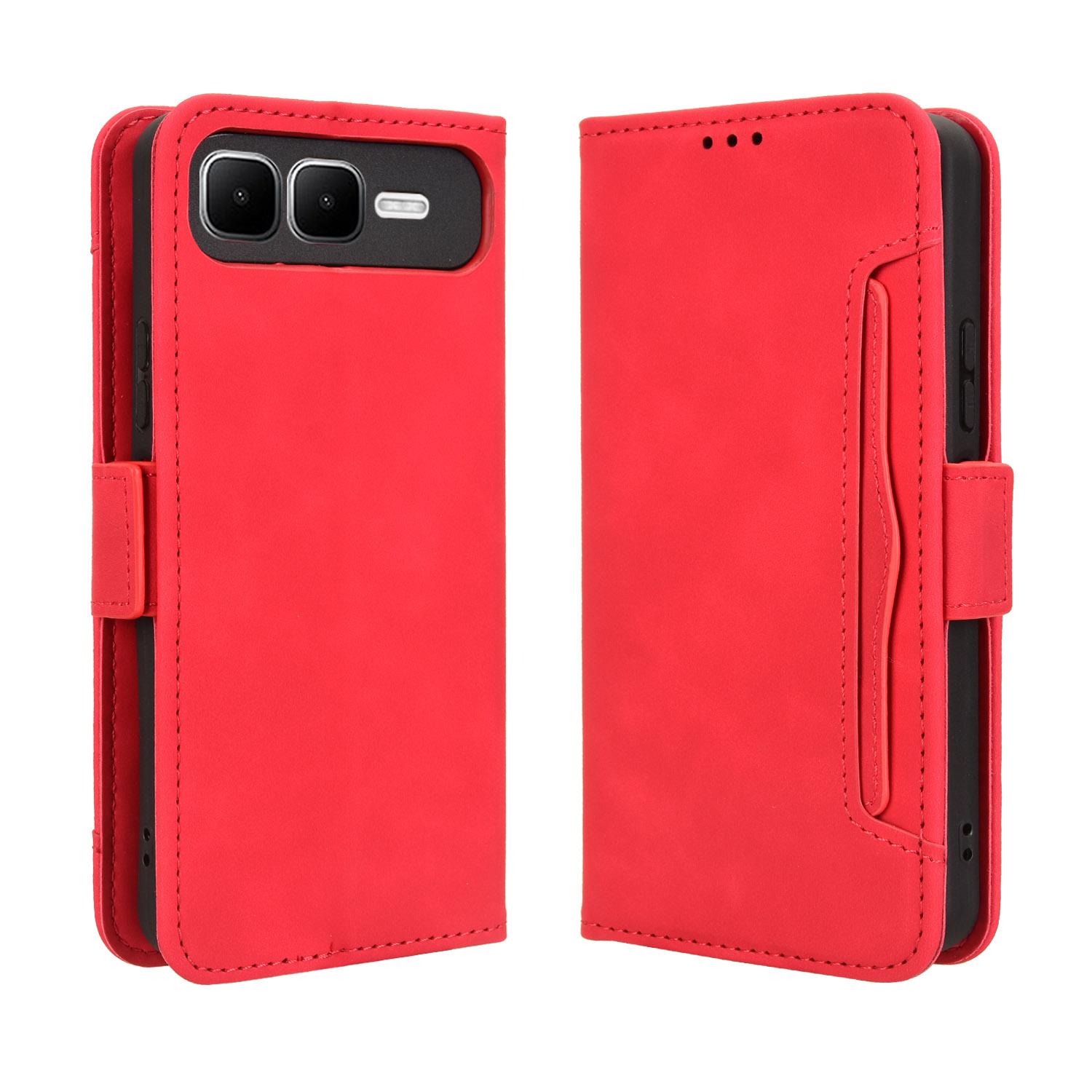 

For Infinix Smart 10 Plus Leather Case Phone Wallet Cover with Multiple Card Slots Red