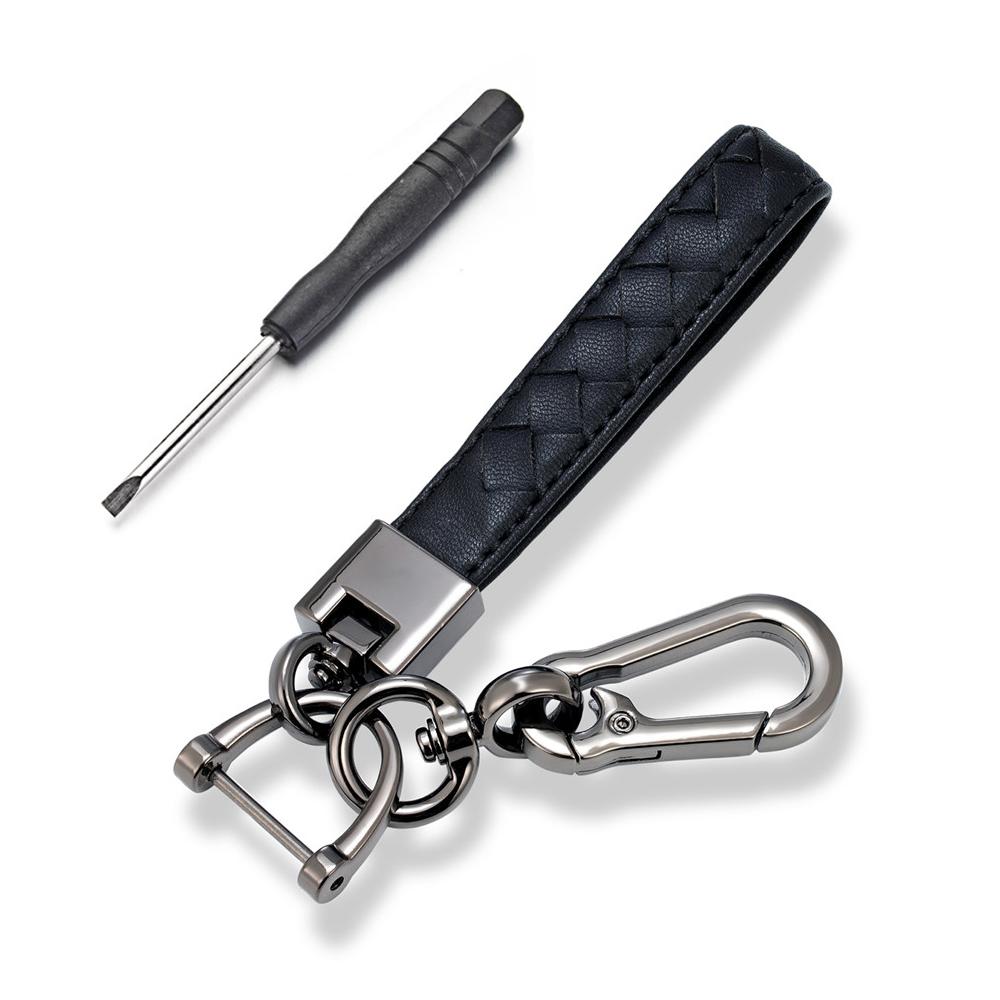 MKENDN Hand Woven Lambskin Car KeyChain Detachable Metal 360 Degree Rotating Horseshoe Buckle Key Chain For Men Women Gifts