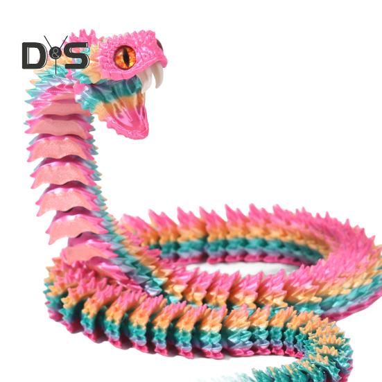 3D Printed Articulated Snake Flexible Snake Ornament with Teeth Desk Pet Stress-Relief Toy for Home Office Decor