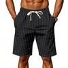 Herren S Leinen Lockerer Schnitt Gestreift Kordelzug Knielang Sommer Shorts