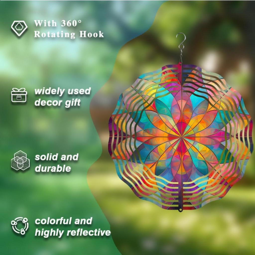 10 Zoll Hängendes Windspiel für Außendekor Hof Balkon Garten Frühlings-Sommer-Dekoration mit 360° drehbarem Haken Elegant Dynamisch