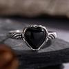 S925 Sterling Silver Earrings Natural Black Agate Love Ring Women'S Niche Personality Retro Thai Silver Open Index Finger Ring