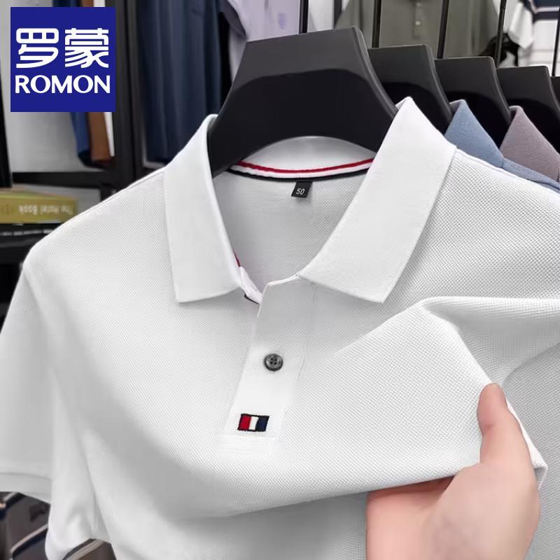 

Romon Men s Pure Cotton Loose Fit Polo Shirt 2XL