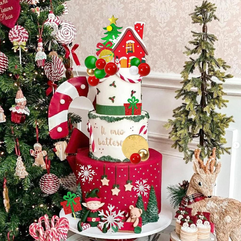 40pcs Christmas Cake Toppers Merry Christmas Cake Decoration with Pearl Ball Cake Pick for DIY Cake Xmas Birthday Party Supplies