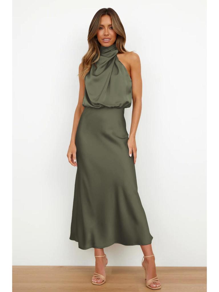 Elegant Satin Sleeveless Evening Dress - European & American Fashion