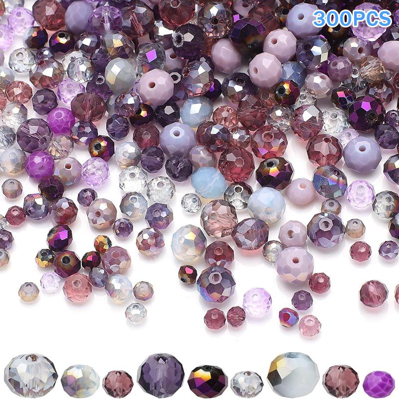 300Pcs Mixed Sizes Crystal Rondelle Light Ab Gems Loose Beads Clear Crystal Glass Crafts Shiny Jewelry Diy Necklace Kit