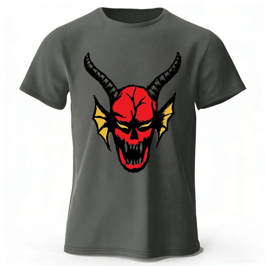 Sharp Edged Red Devil Print Pure Cotton Tshirt Summer Mens Daily Casual Soft Highquality Plus Size Sports Short Sleeved Shirt