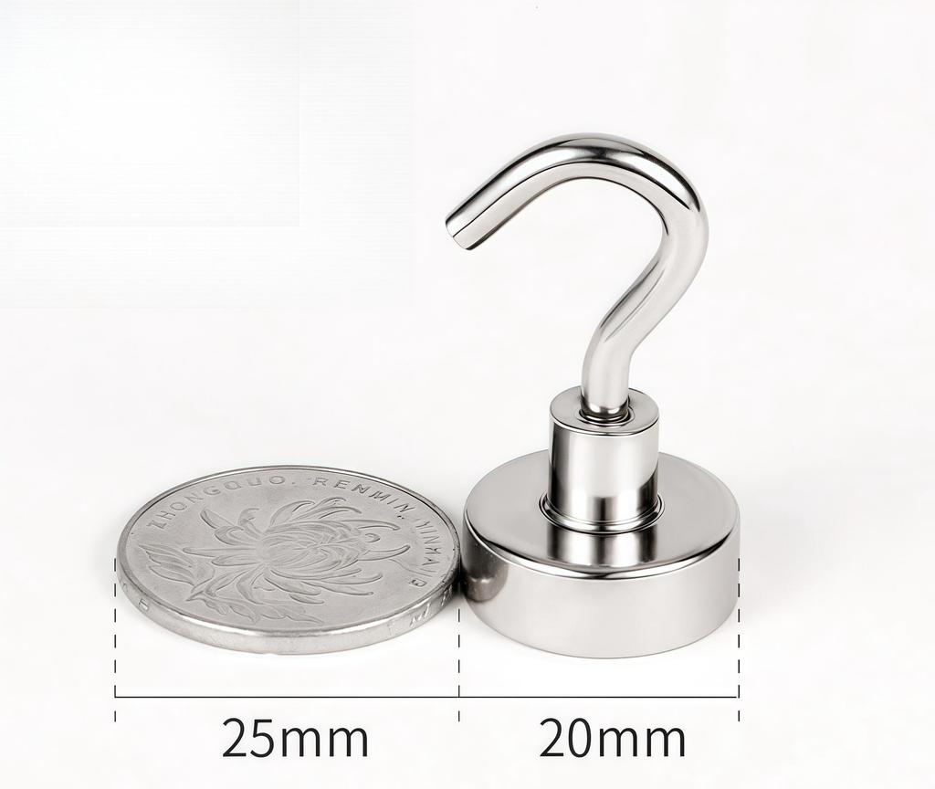 Neodymium Iron Boron Magnetic Hook: Strong, Round, No-Drill Refrigerator Magnet.