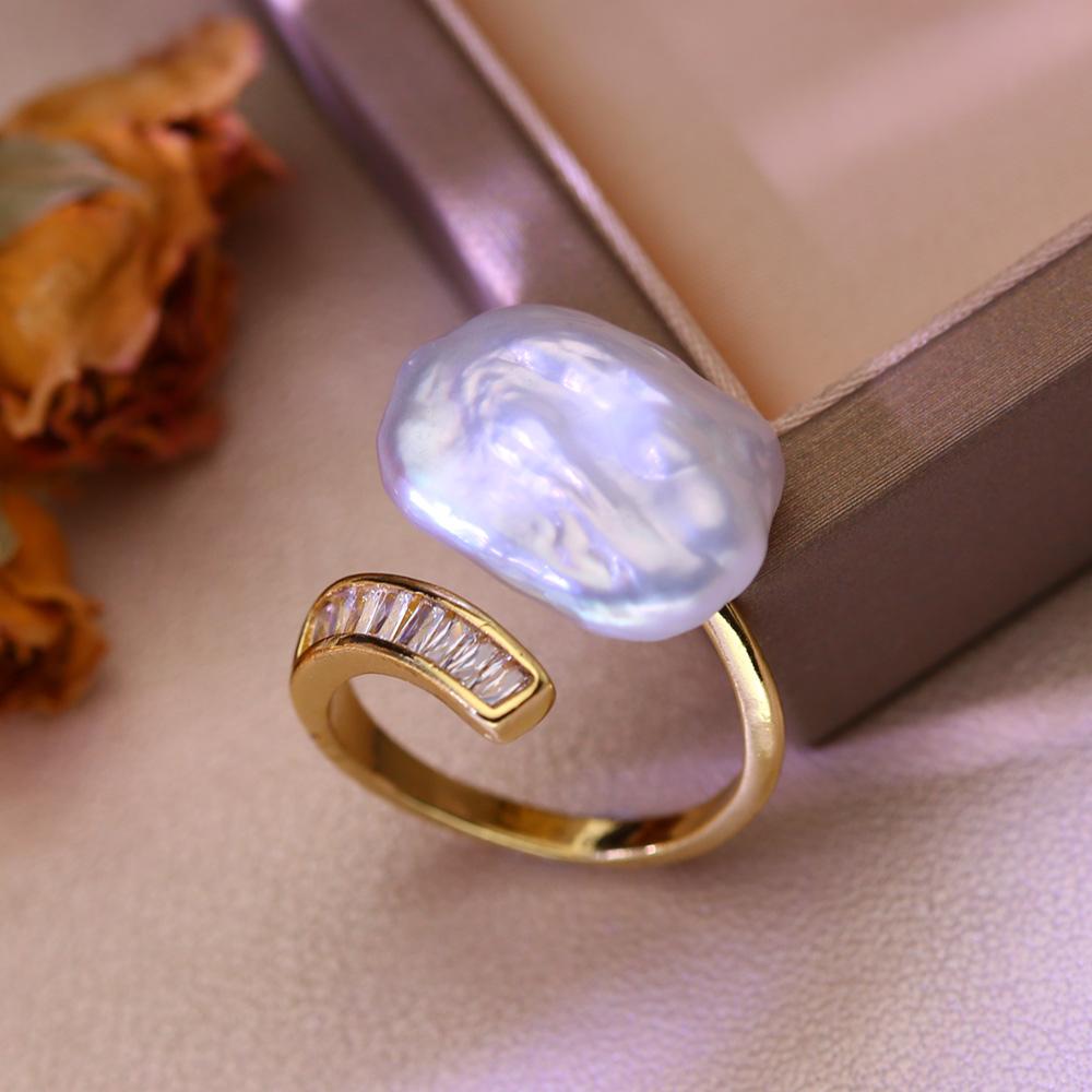 SENIKO 12-16mm Natürliche Süßwasser Perle Ringe Für Frauen Mode Weibliche Zirkonia CZ Ring Perle Schmuck Einstellbare ring