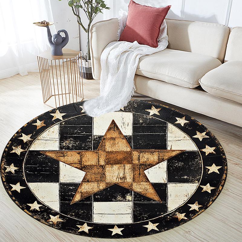 Rustic Star Round Area Rug,Carpet Rug for Living Room Bedroom Sofa Playroom Decor,Non-slip Floor Mat