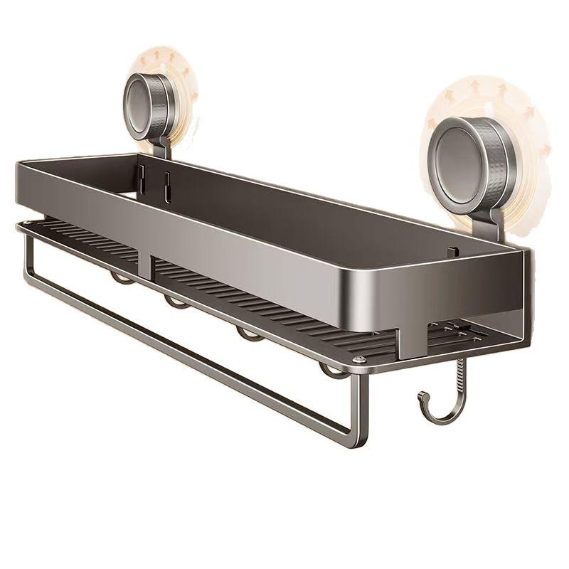 Modern Minimalist Abs Sucker Wall Shelf With Hooks For Bathroom And Toilet Storage