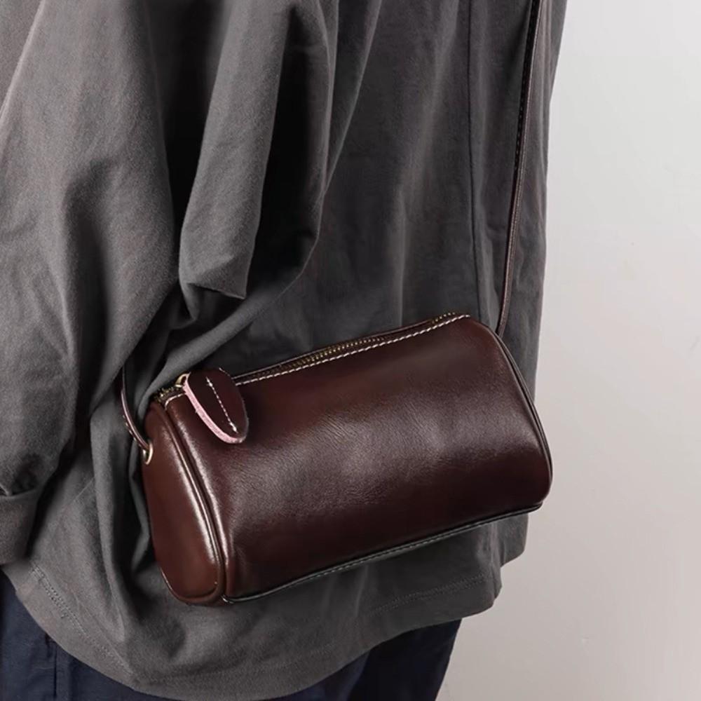 Vintage PU Leather Handbag Versatile Shoulder Bag Small Cylinder Crossbody Bag  Women Use кофейный