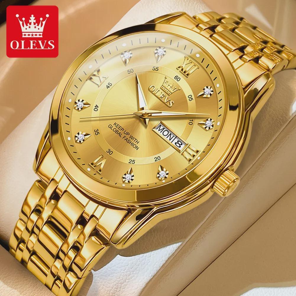 OLEVS Men's Watch Dual Calendar Display Waterproof Luminous Original Luxury Diamond Watch Fashion Men's Watch