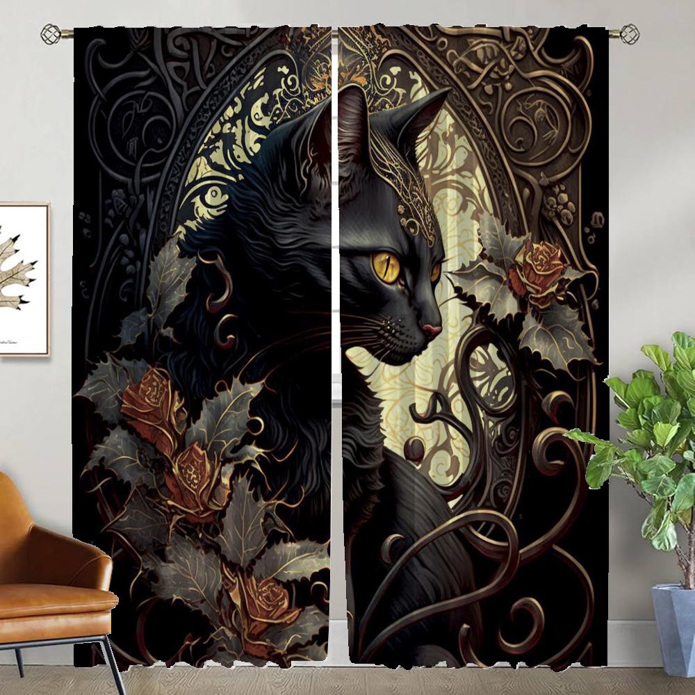 Zasłony do Sypialni Magiczny Kot Dekoracja Halloween Przegroda Zasłony do Wnętrza Domu do Salonu Zasłona Zaciemniająca Żaluzje