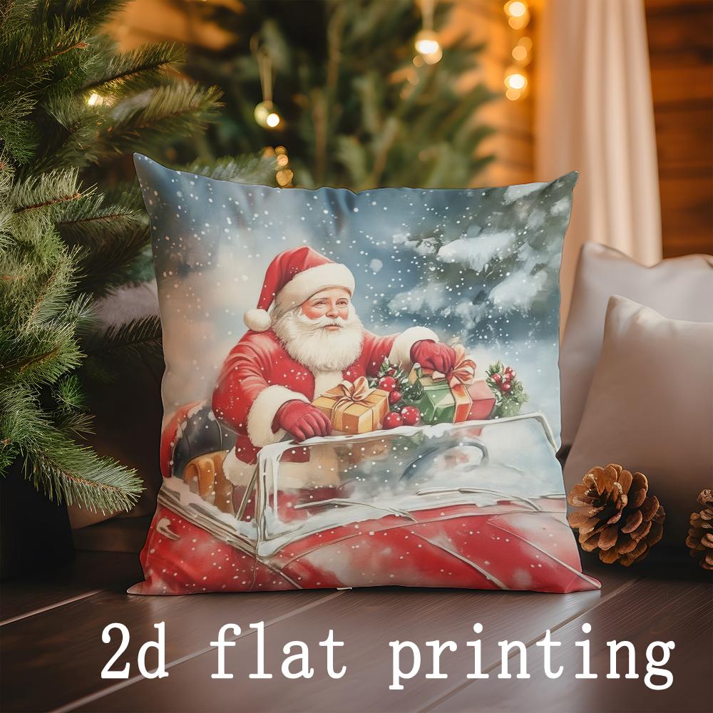 Home Decor Santa-themed Christmas Decorative Pillow Covers Pattern Cushion Cover Suitable for Sofa Bedroom Car Pillow Cover