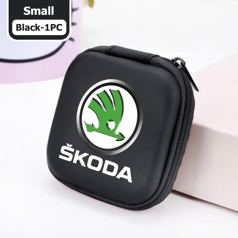 AAABR1 For Skoda Portable Mini Car Earphone Data Cable Charger Storage Bag Accessories Kodiaq Fabia Kamiq Karoq Octavia 2 3 Rapid Scala