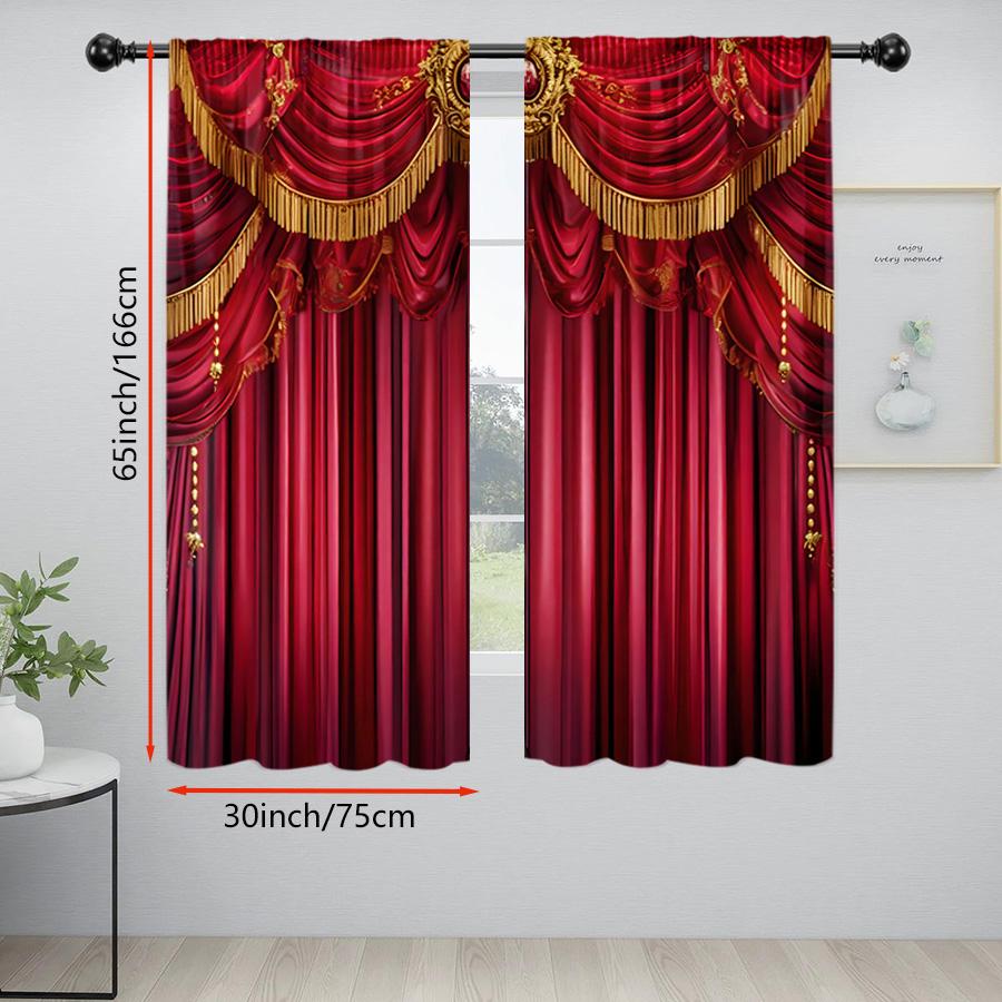 2PCS Red Tassel Curtains, Bohemian Fringe Print, Ethnic Style Window Drapes for Living Room Bedroom Home Decor