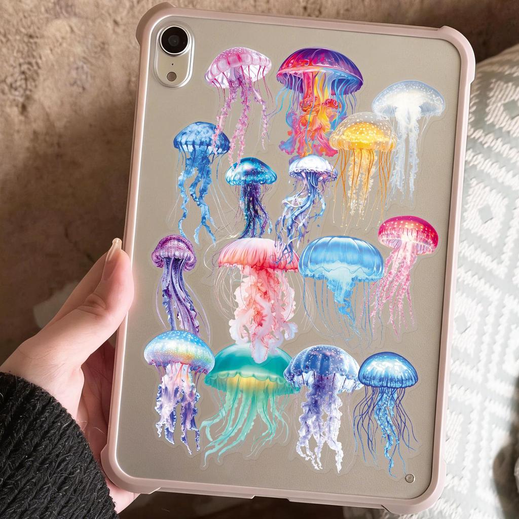 50 Jellyfish Cartoon Stickers: Colorful, Creative, and Decorative for Notebooks, Headphones, and More—No Cutting Needed.