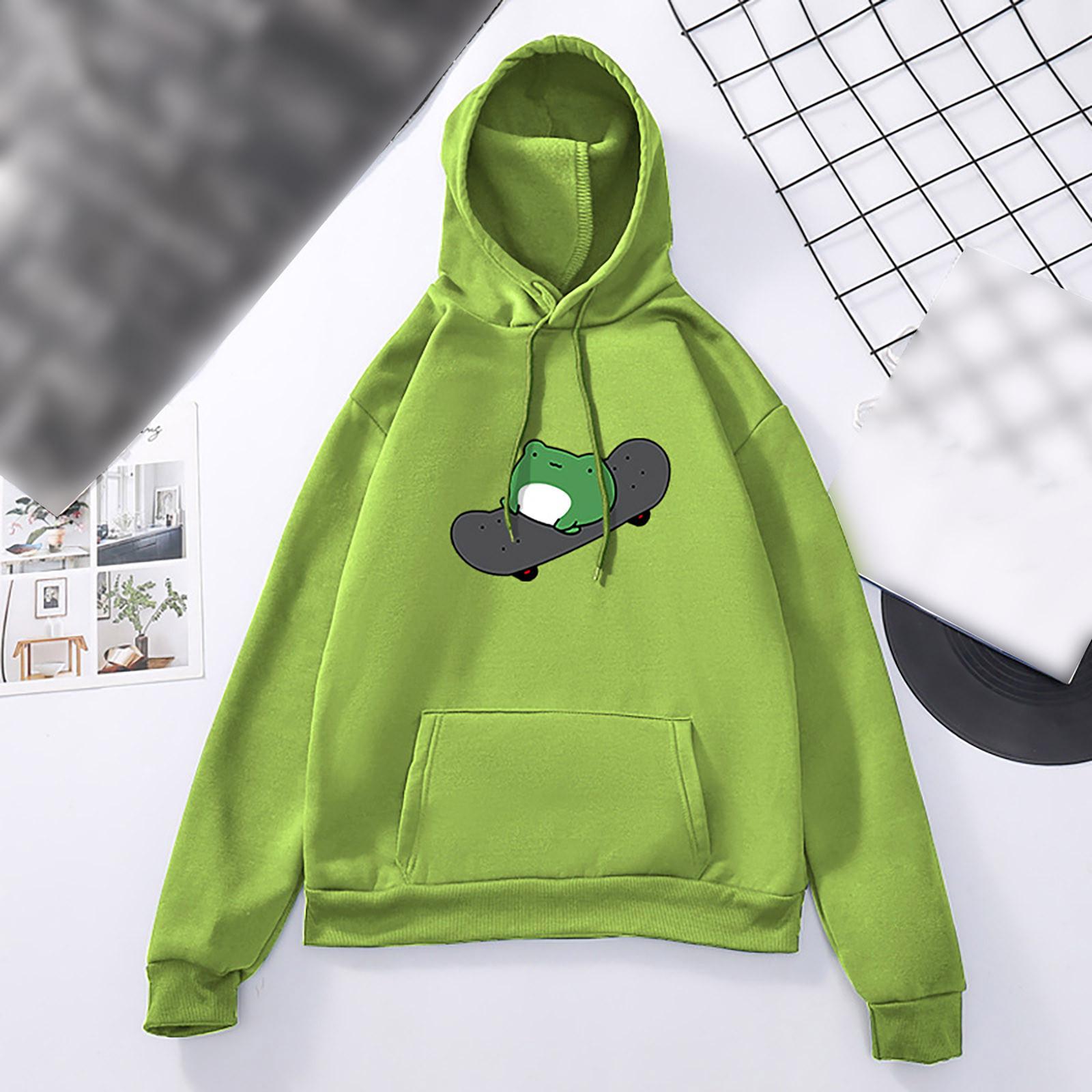 

(SU)Женская милая толстовка с принтом скейтборда и длинными рукавами, пуловер с капюшоном S зелёный