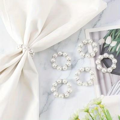 Elegant Pearl Napkin Ring Handmade BeadedStretchable Design for Wedding Banquet HomeDecor with White Pearl Beads Decorative