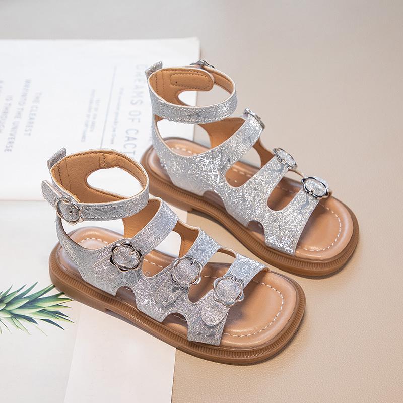 Girls Shiny Rhinestone Princess Sandals Children Sequined Gladiator Sandals Fashion Kids Summer Beach Shoes Anti-Slippery