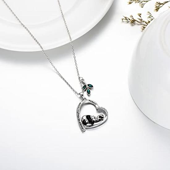 AOBOCO Funny Panda Daughter & Mother Necklace, Sterling Silver Heart Pendant with Austrian Crystal Decoration, Birthday Jewelry Gift for Daughter,