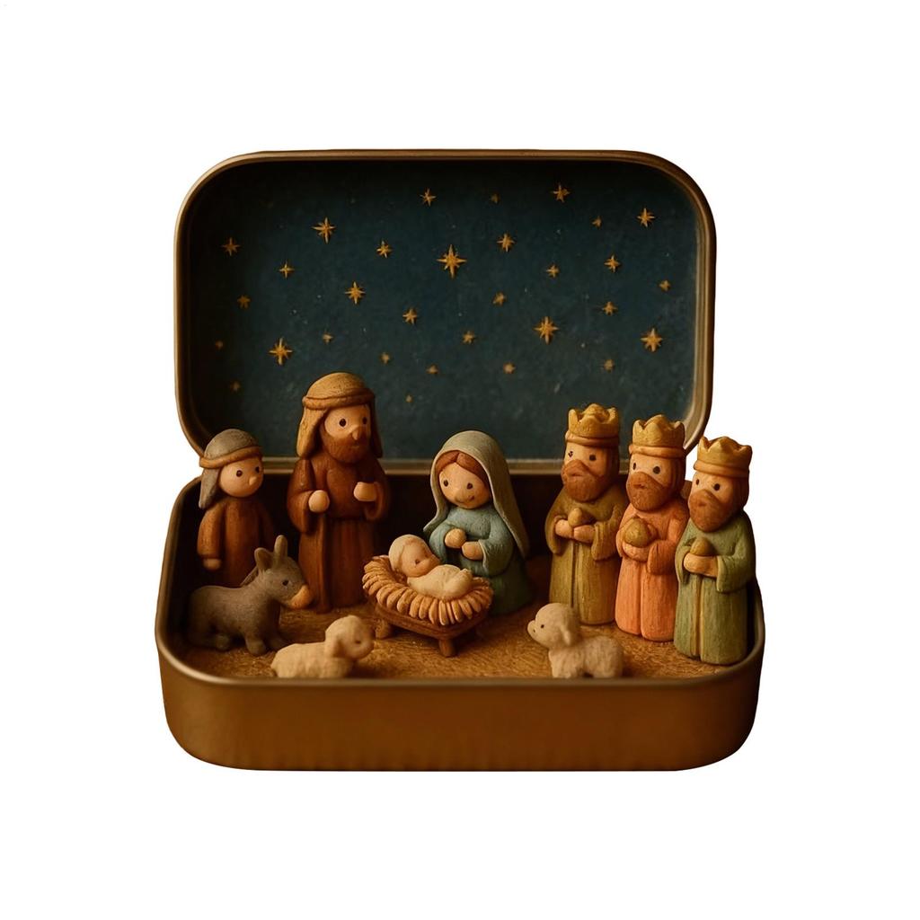 Christmas Nativity Decorations Nativity Set In A Tin Box Holy Family Jesus Birth Decoration For Home Office Bedroom Entrance