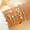 5pcs Fashionable, Simple, Delicate, Elegant, Heart, Flower, Tulip, Droplet Shaped Encrusted, Sparkling 8-Sign Hook Bracelet And Chain Bracelet Set