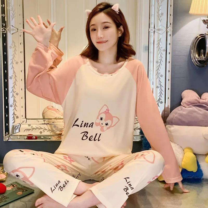 2Pcs/set Large Size Long Sleeve Long Pants Pajamas Women's Homewear Student Pajamas Young Girls Clothes Ladies Nightwear
