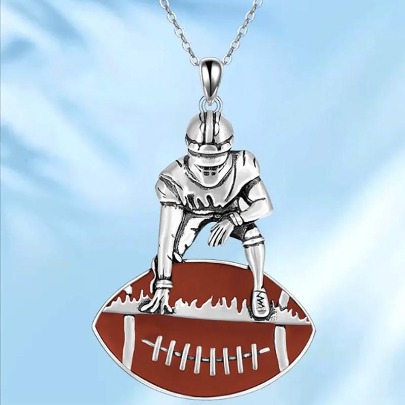 

Unique Geometric Football Alloy Pendant Necklace With Olink Chain For Casual Fashion