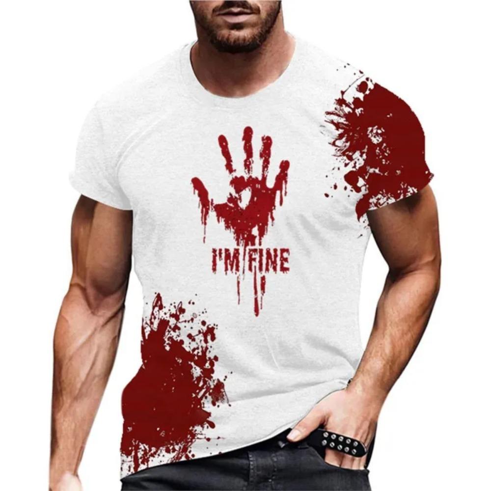 2025 New Funny Men's Blood I'm Fine Halloween Print T-shirt Funny Blood Men's Fun Round Neck Casual Short Sleeve