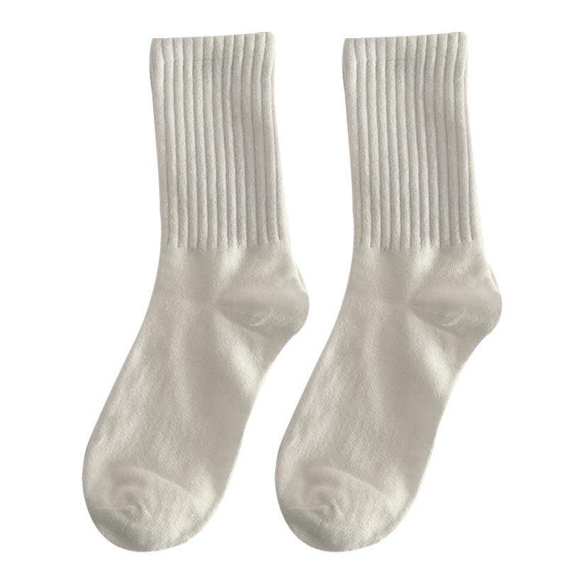 Girls' Mid-Calf Pure Cotton Stacking Socks - Maillard Color, Vertical Stripes, Anti-Odor, Slimming, Athletic Style.