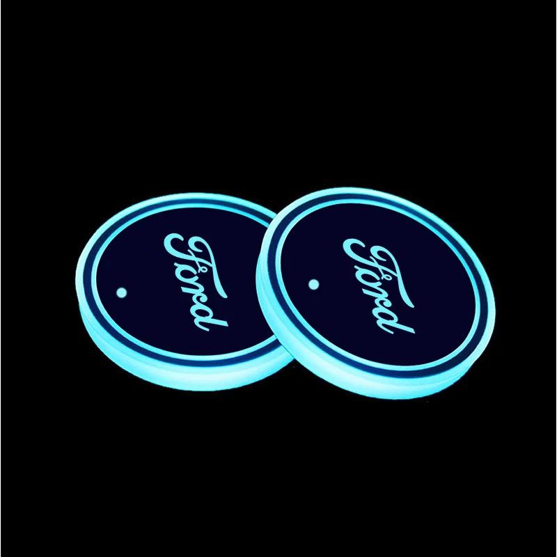 Car Sticker 7 Color LED Car Cup Holder Light Luminous Coaster Water Cup Pad For Ford Mondeo Focus Raptor Edge Explorer Ranger Fi
