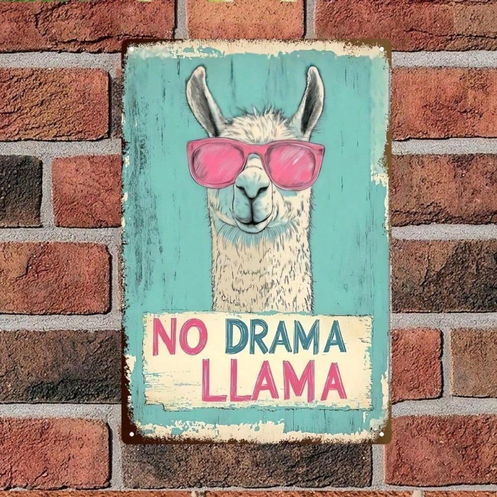 Funny Llama Metal Sign 8x12, Easter Llama with Glasses Vintage Wall Art for Home, Office, Bar.