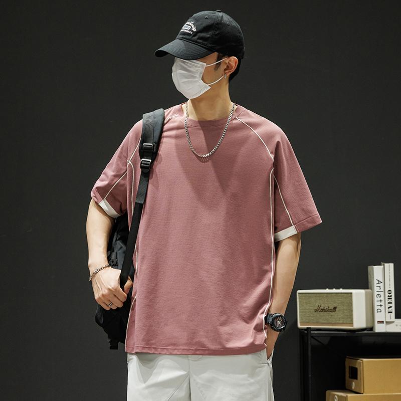 Round neck short-sleeved T-shirt, sun protection Disan Shu elastic small square fabric, simple design, short T-shirt