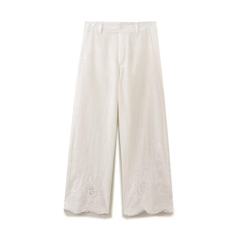 Fashion Wind 2024 New Fall Women's Clothing Versatile Casual Loose Embroidered Wide-Leg Pants Pants 2731241