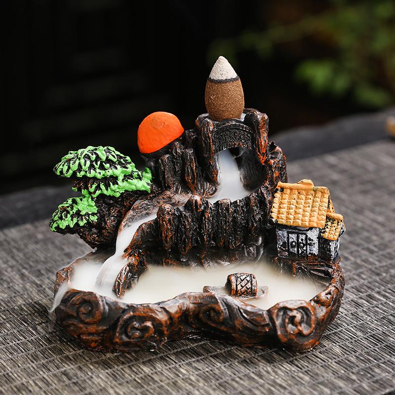 Zen Resin Backflow Incense Burner - Decorative Mountain Design for Home or Office